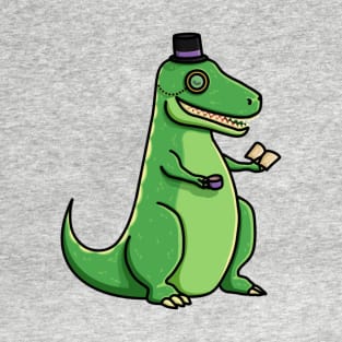 Fancy Tea-Rex, Trex, Dinosaur in a Top Hat Reading a Book with a Cup of Tea and a Monocle T-Shirt